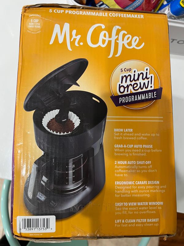 Mr. Coffee 5-Cup Programmable Coffee Maker, 25 oz. Mini Brew, Brew Now or  Later