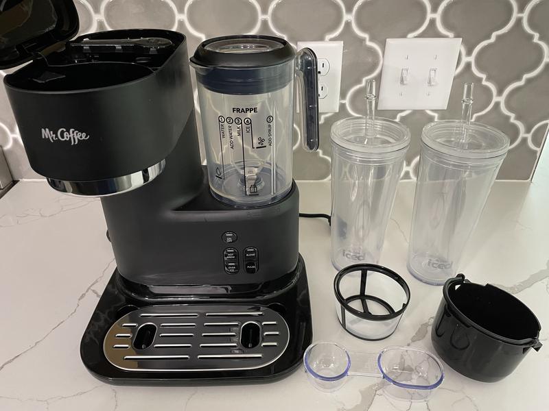 Mr. Coffee Frappe Single-Serve Iced and Hot Coffee Maker/Blender with 2  Reusable Tumblers and Coffee Filter - Black 1 ct