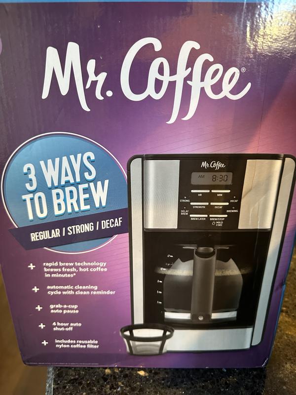 Mr. Coffee 12-Cup Programmable Coffeemaker, Rapid Brew, Brushed Metallic 