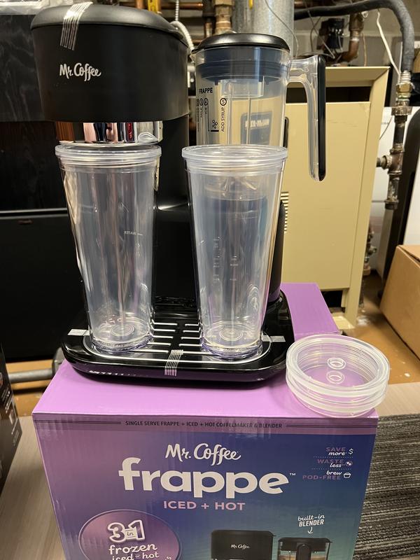  Mr. Coffee 3-in-1 Single-Serve Frappe, Iced & Hot Coffee Maker  & Blender w/Reusable Filter, Scoop, Recipe Book, 2 Tumblers, Lids and  Straws, Navy Blue: Home & Kitchen