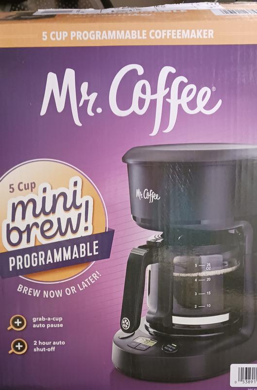 Mr. Coffee 5-Cup Programmable Coffee Maker, 25 oz. Mini Brew, Brew Now or  Later