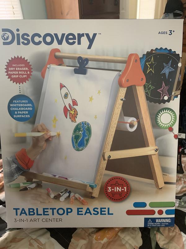 NEW Discovery Kids Tabletop Wooden 3-1 Dry Erase NIB Chalk Easel & Paper Roll 