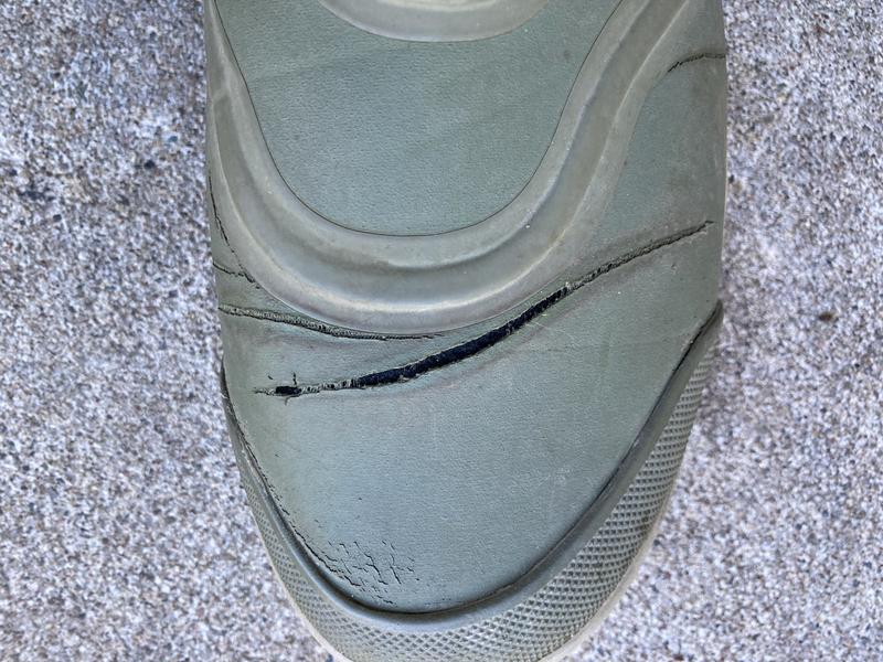 Leaky, cracked shoes.