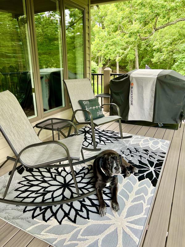 Aloha Black White Indoor/Outdoor Floral Rug, ALH05 | Nourison