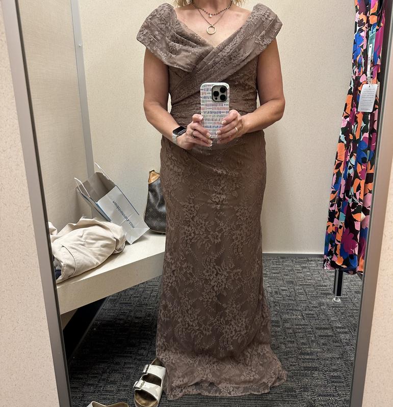 Customer photo for "Beautiful dress, but just didn't fit me up top."