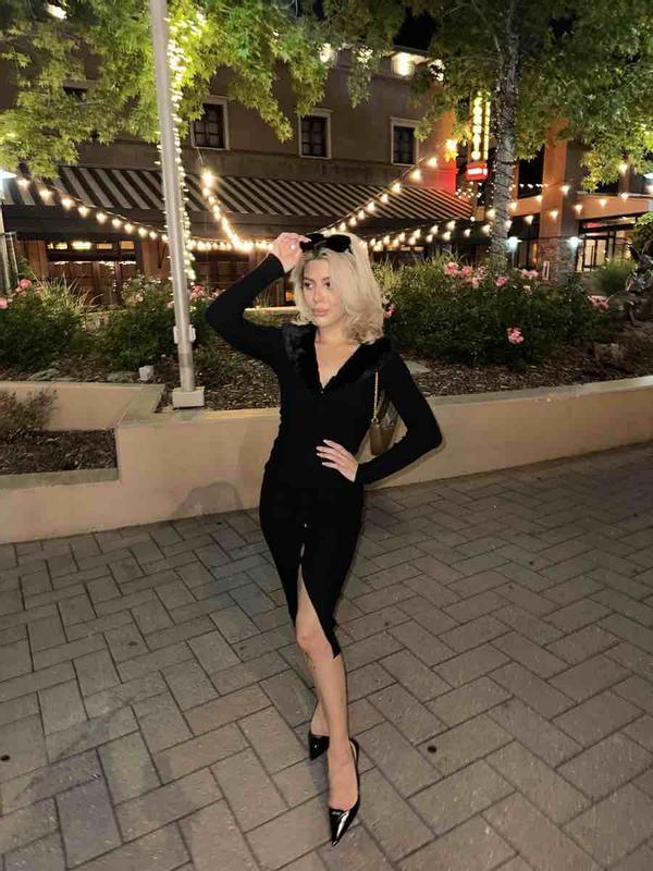 HOUSE OF CB Raine Faux Fur Trim Long Sleeve Rib Dress | Nordstrom