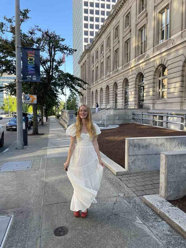 Customer photo for "obsessed with this dress so lightweight and pretty"