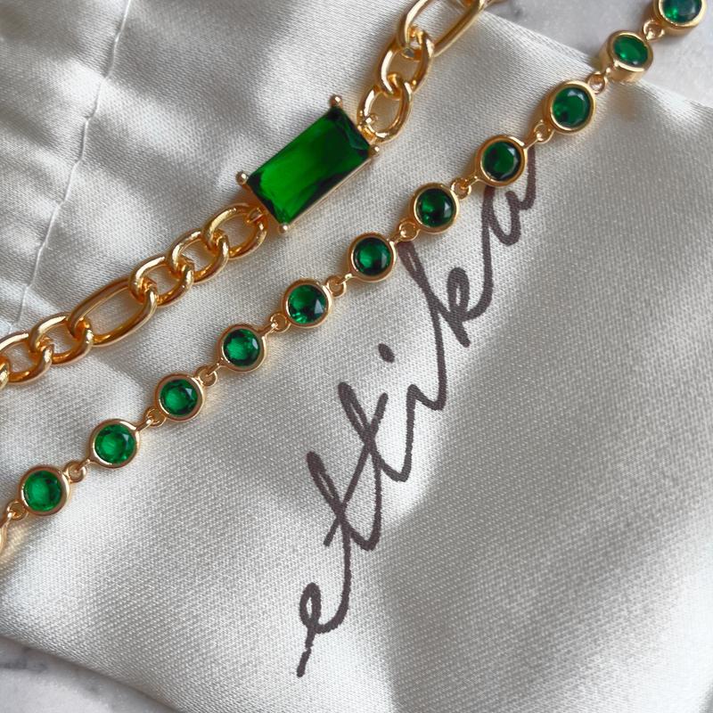 Customer photo for "Elegant double emerald anklet"