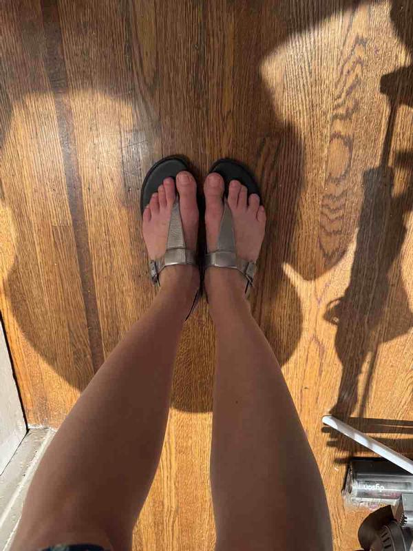 Customer photo for "quality sandal, but strange fit and runs large"
