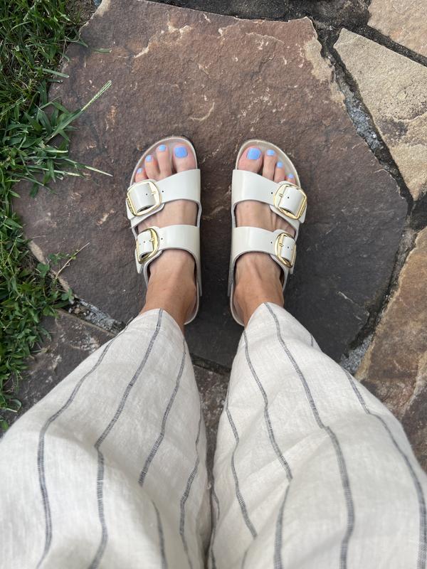 Love the new gold big buckle ECRU sandal!!