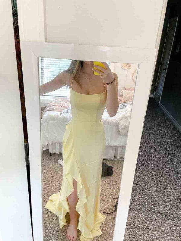 la femme flutter slit trumpet gown