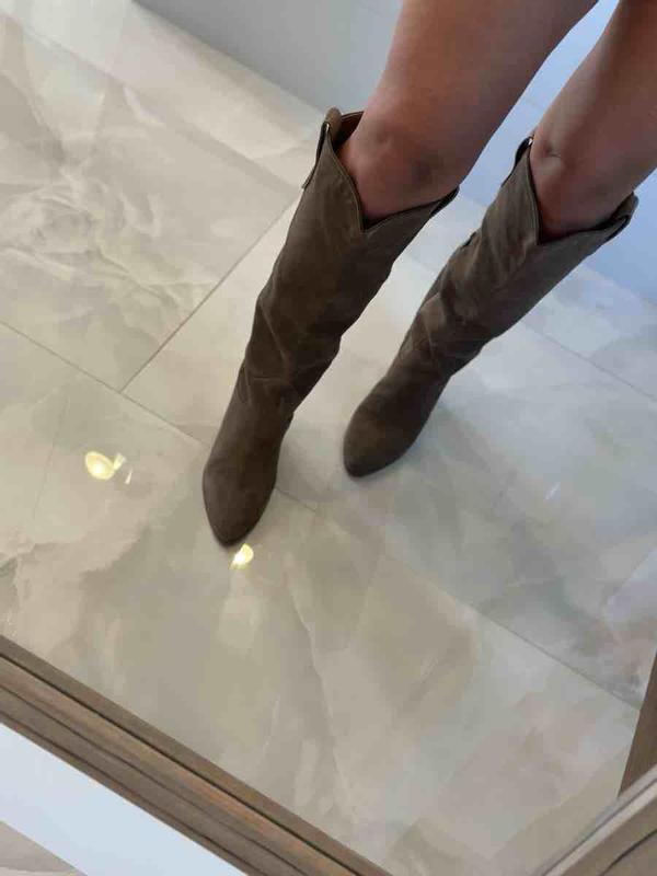 Customer photo for "comfortable but the calf is slightly wide"