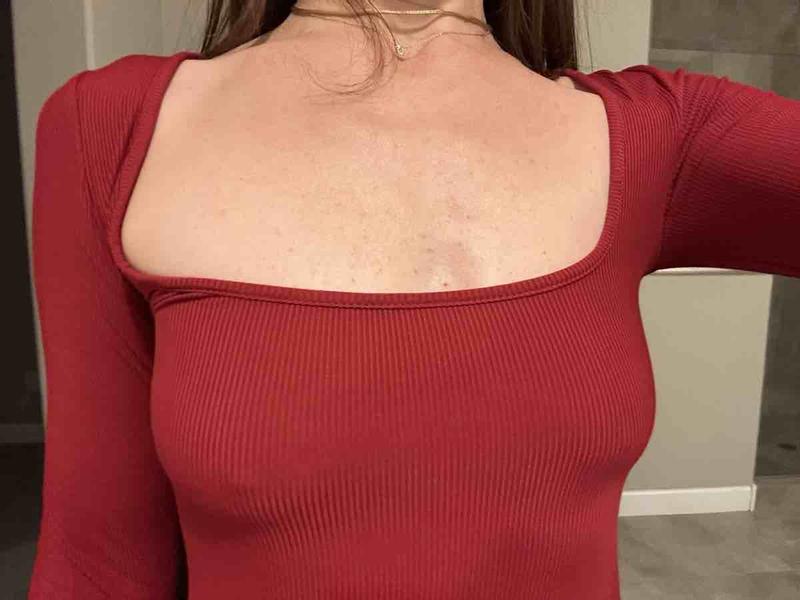 Customer photo for "weird cut if you have small breast"