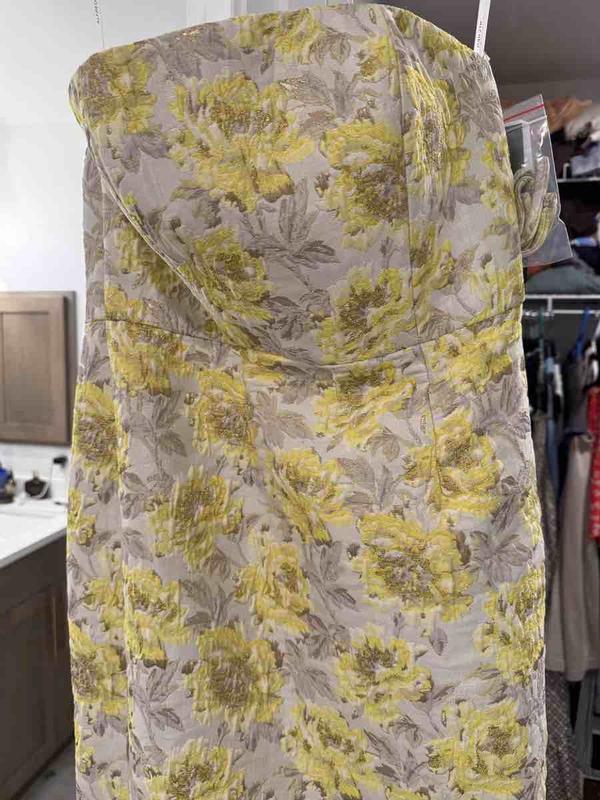 Golden Metallic Jacquard Strapless Column Gown