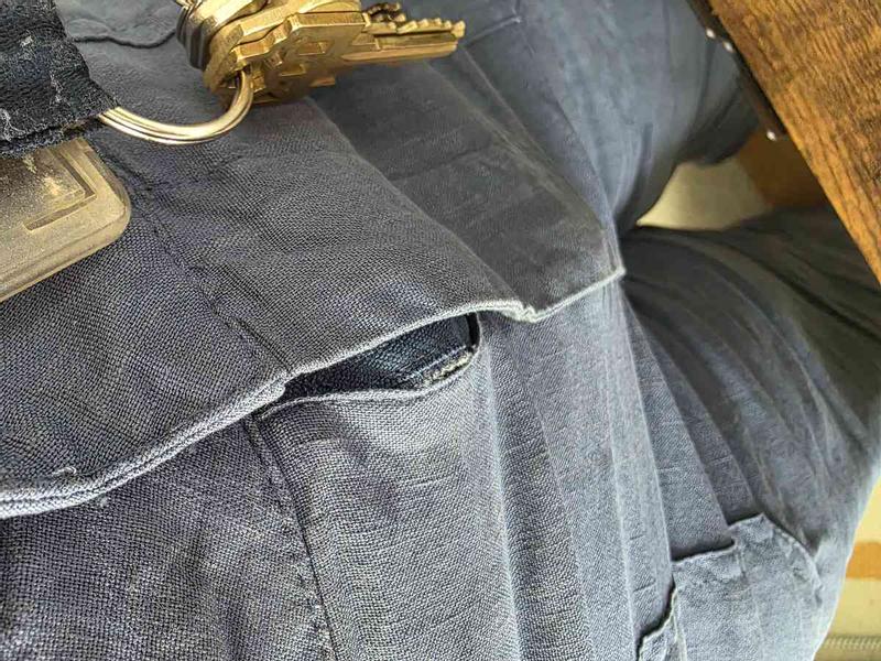 Customer photo for "Beautiful Pants, Disappointing Quality"