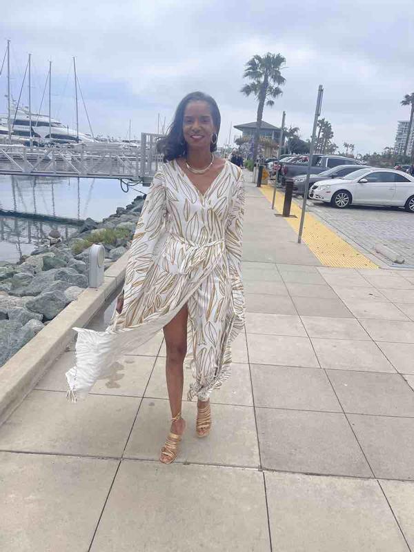 Customer photo for "Tall Girl Rocking the Gold"