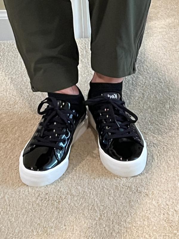 Customer photo for "Super Cute Shiny Black Leather Keds!"
