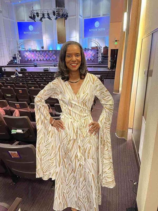Customer photo for "Tall Girl Rocking the Gold"