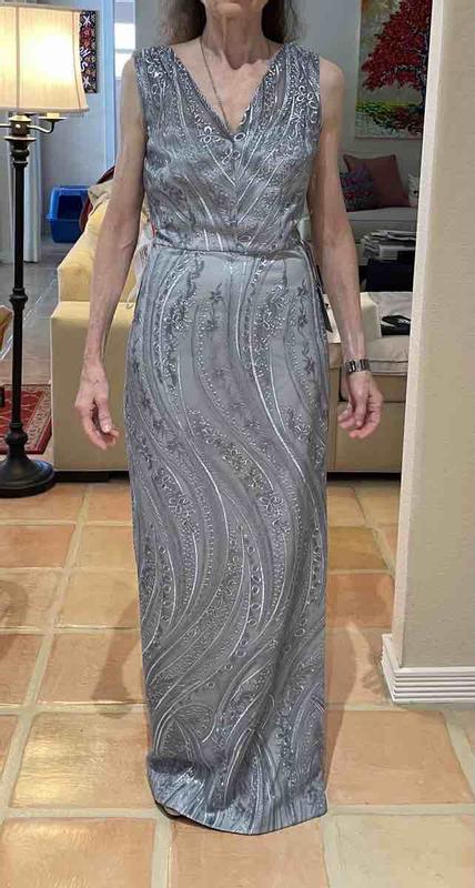 Mac Duggal Beaded Cap Sleeve V Neck Column Gown In Gold