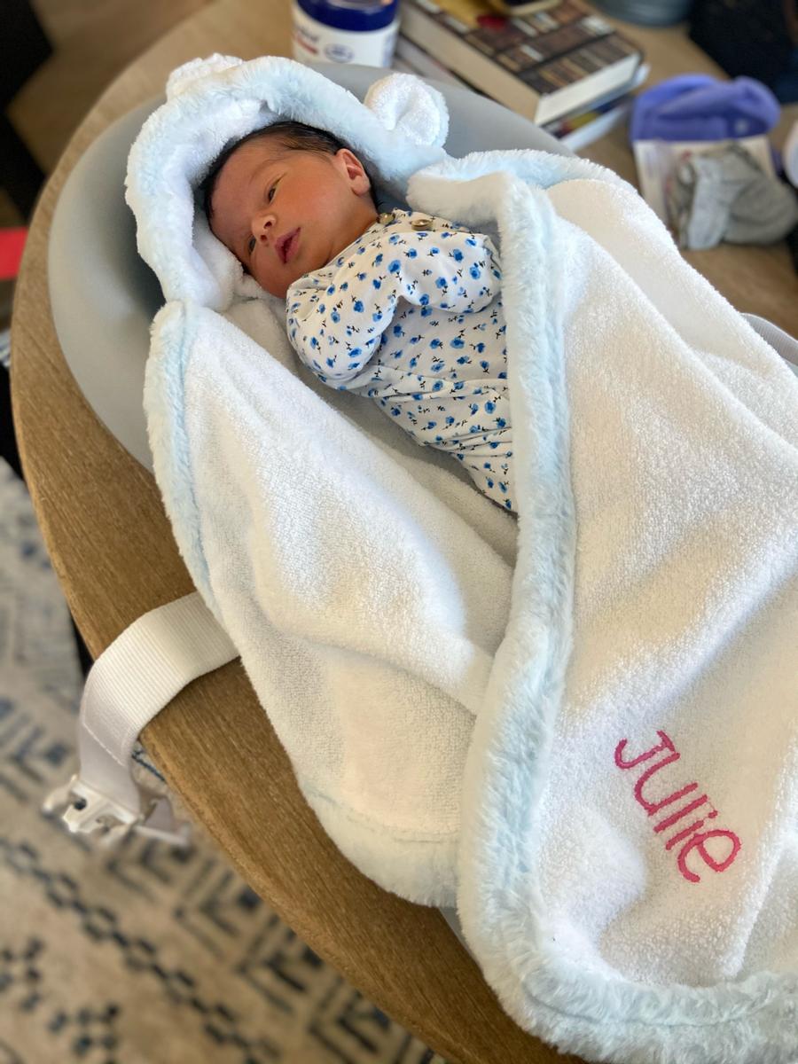 Customer photo for "Beautiful Towel I embroider for new baby."
