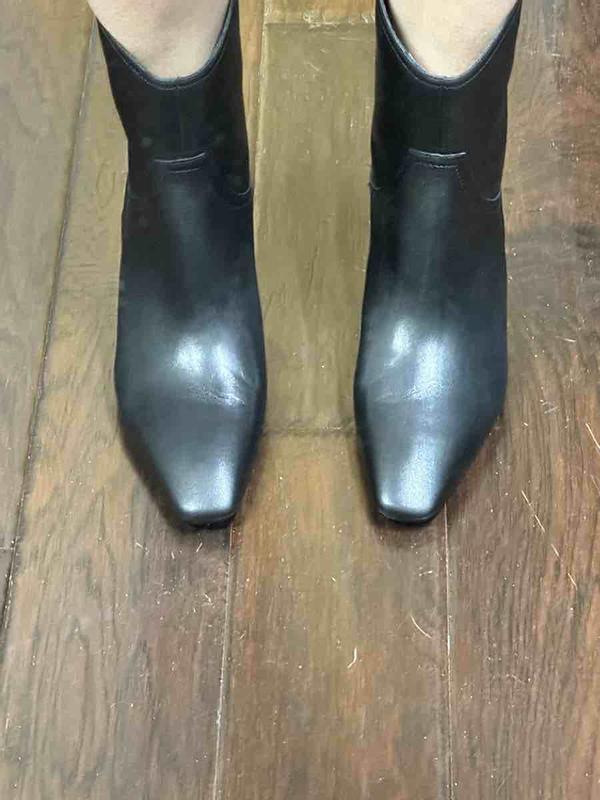 Customer photo for "great kitten heel bootie for a great price!"