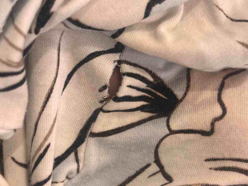 Customer photo for "pretty but sewn cheaply"