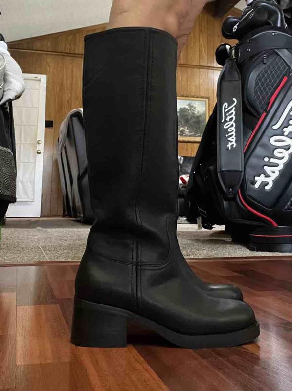 Customer photo for "Comfortable but too wide in the calf"