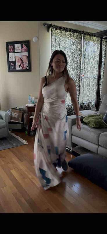 print asymmetric hem pleated maxi dress socialite Asymmetric Shoulder Sweetheart Draped Satin A Line Bridal Gown main image 0