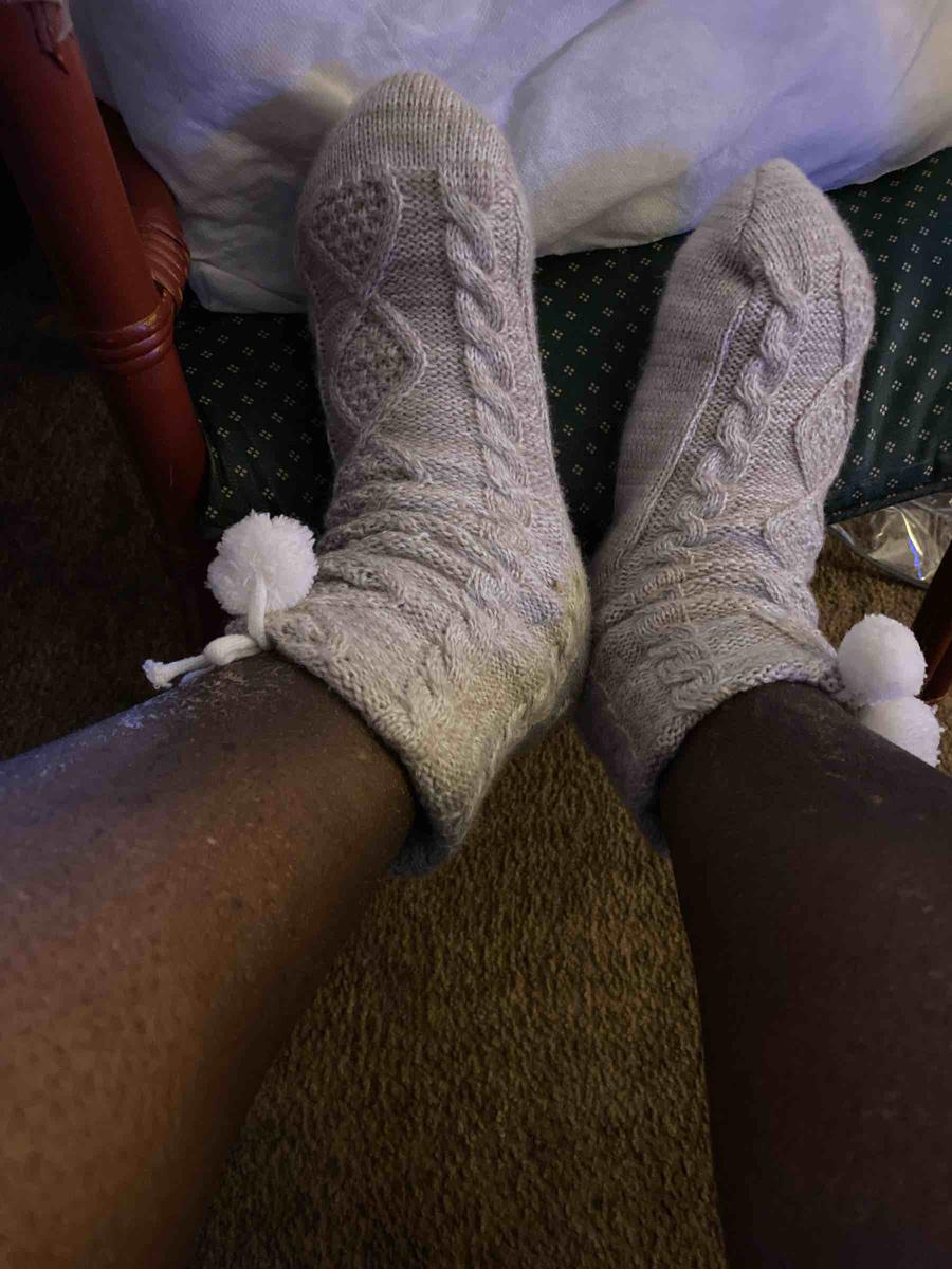 Customer photo for "pompon fleece lined socks"