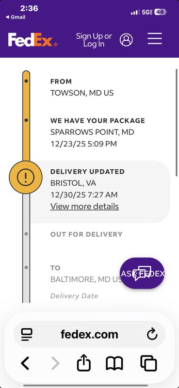 Delivery delayed