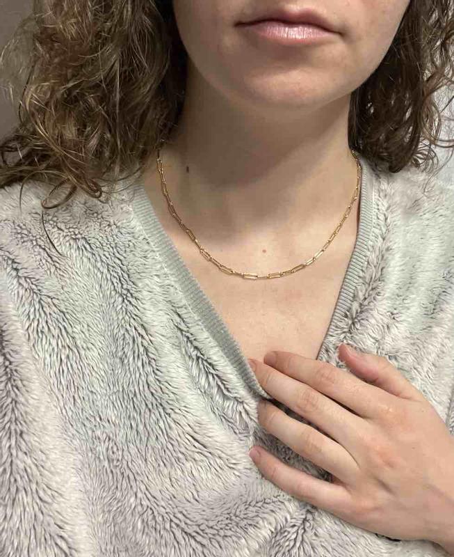 14K Gold Plated Water Resistant Paper Clip Chain Lariat Necklace