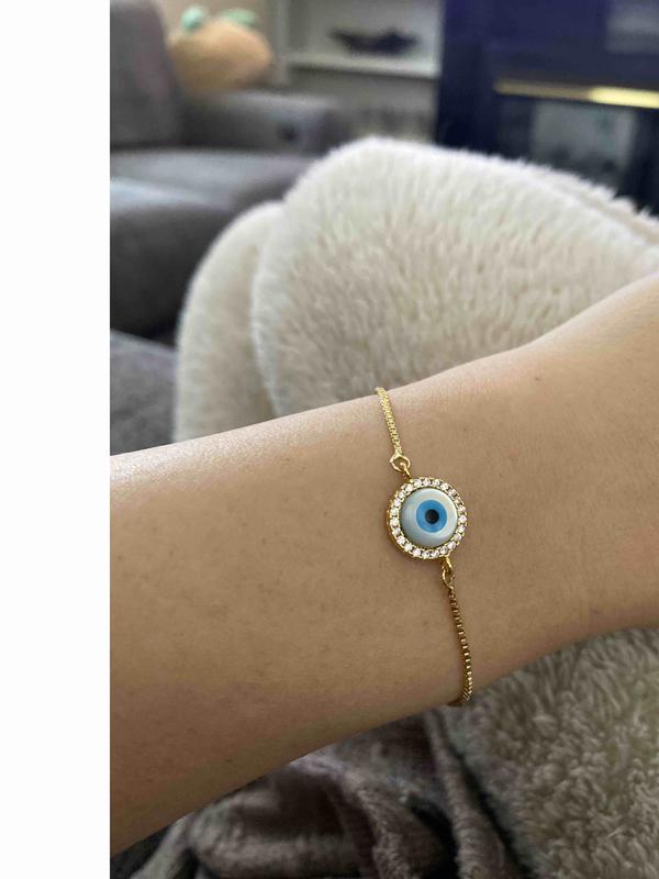 Sisterhood Evil Eye Stone Cubic Zirconia Adjustable Tie Bracelet