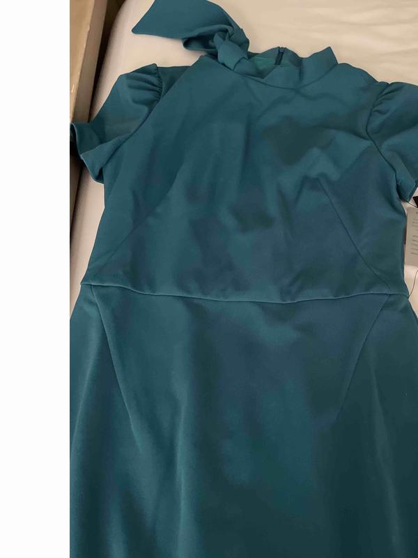 Maggy London Tie Neck Puff Sleeve Scuba Crepe Dress