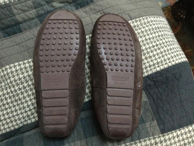 Customer photo for "Rubber sole on the left shoe is not centered."