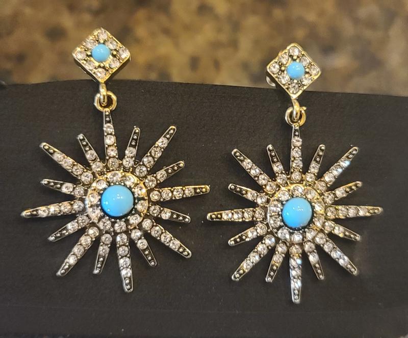 Adornia 14k gold cabachon turquoise Swarovski burst earrings deals