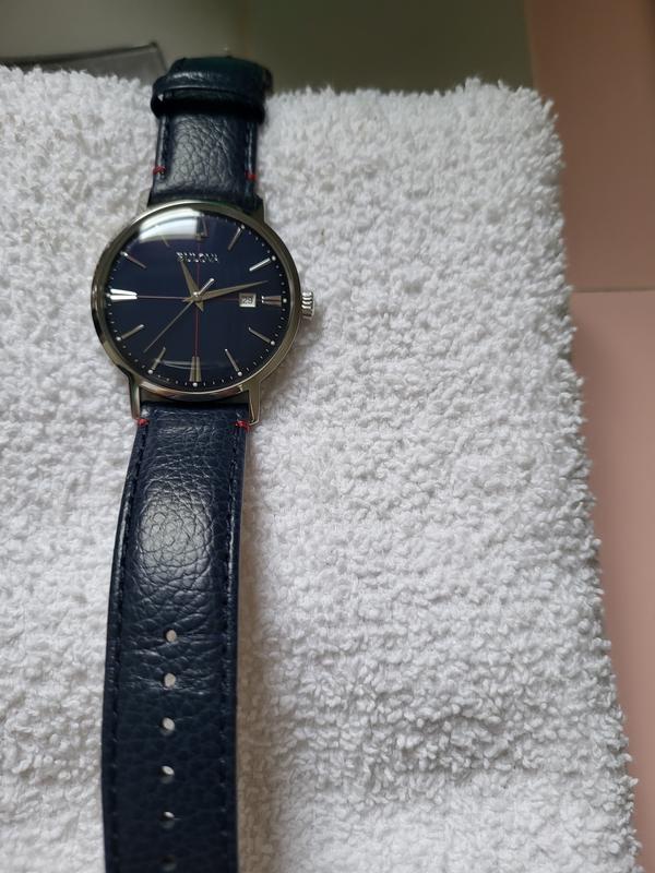 Three Hand Quartz Leather Strap Watch, 39mm