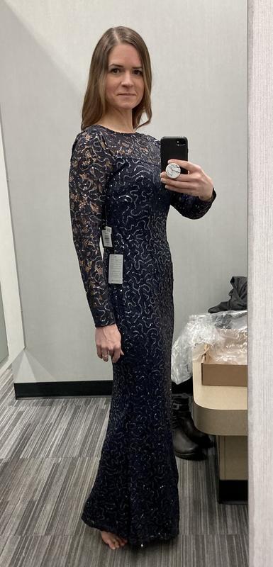 Marina long sleeve lace gown best sale