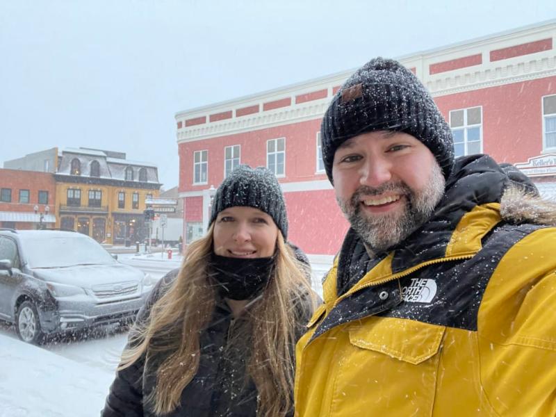 Walking downtown on small business Saturday