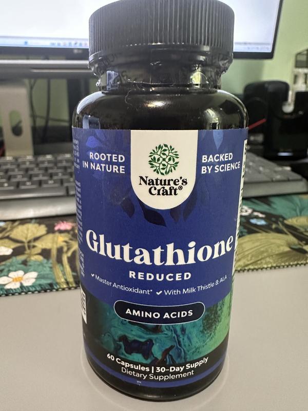 Glutathione Capsules, Natural Skin Whitening Anti-Aging Benefits Reduced L- Glutathione Pills for Men & Women, Pure Antioxidant, Nature's Craft, 120ct