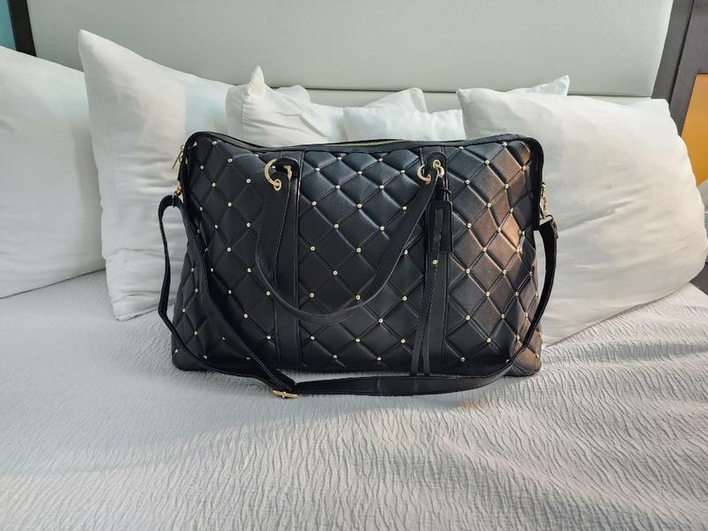 Badgley Mischka Diamond Quilted Vegan Leather Weekender Tote Bag  Travellty