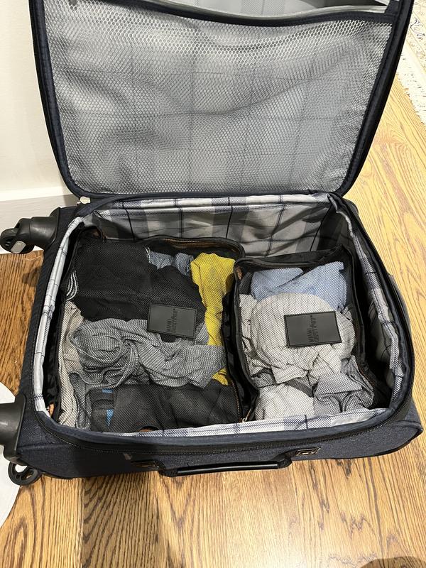 Largest cube on the left, smallest on the right. This is a carry on size. It's deep enough to put the medium net cube on top as well.