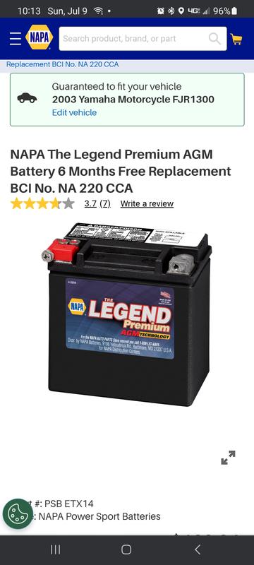 NAPA The Legend Premium AGM Battery BCI No. NA 220 CCA 12 V PSB