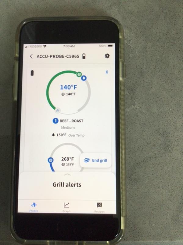 Screen image showing roast at temperature (cooked)