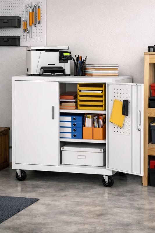 Kaikeeqli 35.5 in. H x 30 in. W x 18 in. D Black Metal Storage