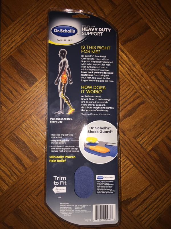 Dr. Scholl's Heavy Duty Support Insole Orthotics, Big & Tall, 200lbs+, Wide  Feet, Shock Absorbing, Arch Support, Distributes Pressure, Trim to Fit