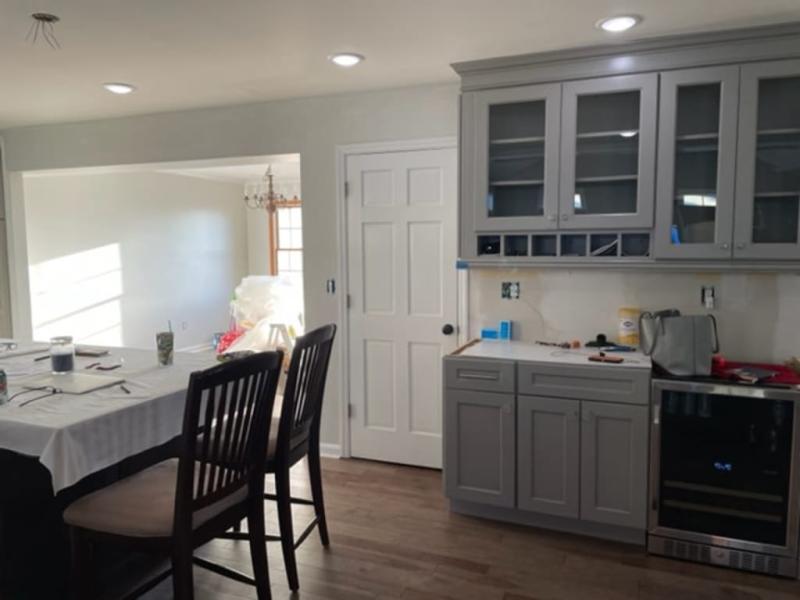 Kitchen makeover in progress, but how nice does that fridge look! Fits right in!