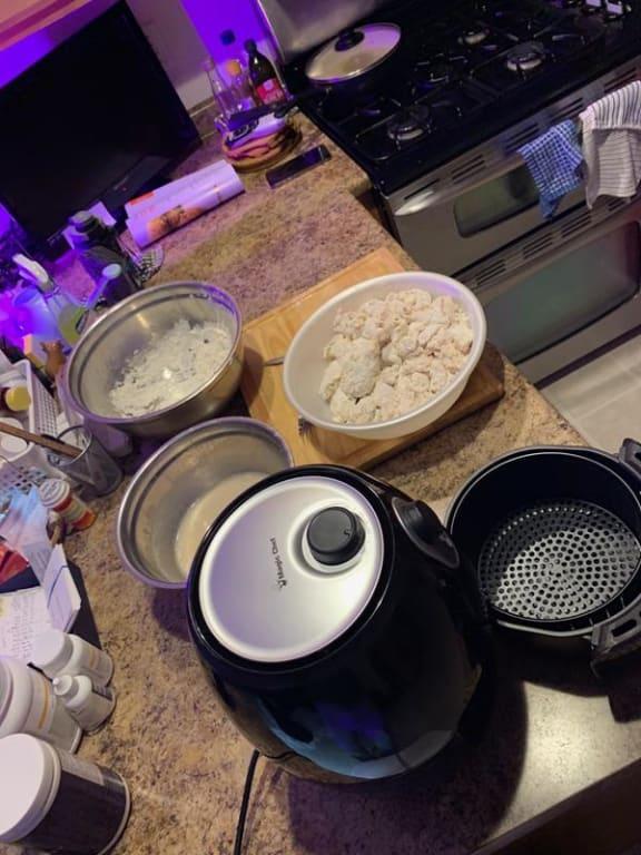 Alligator tail getting ready to be fried