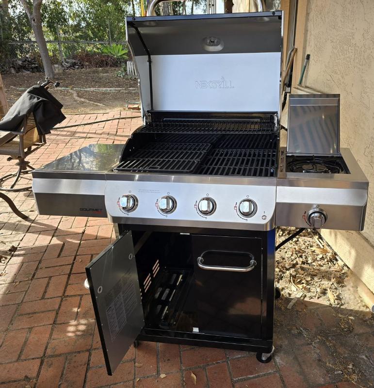Gourmet Pro 4-Burner Gas Grill with Side Burner in Black