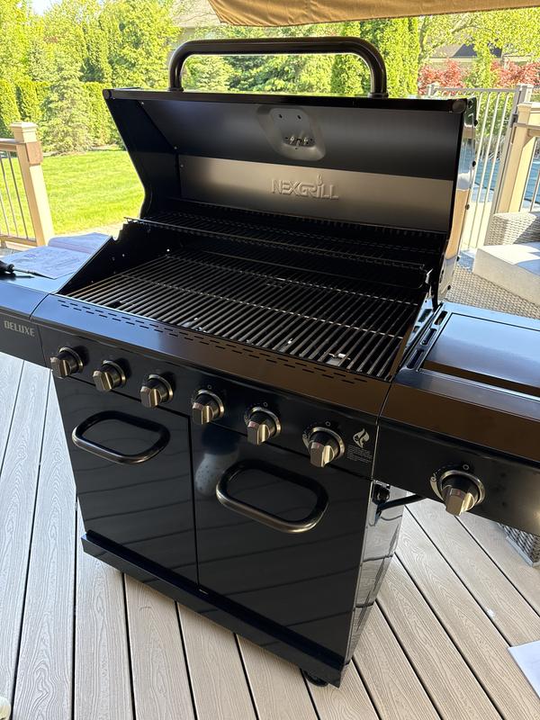 Deluxe 6-Burner Gas Grill - Black, Ceramic Searing Side | Nexgrill