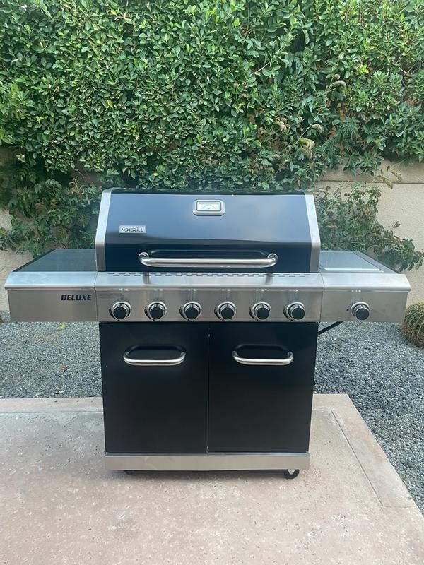Deluxe 6-Burner Gas Grill - Black, Ceramic Searing Side | Nexgrill